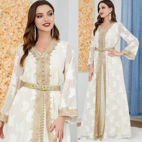 New National Style Embroidered V-neck Elegant Temperament Dress - ROUTINE FASHION