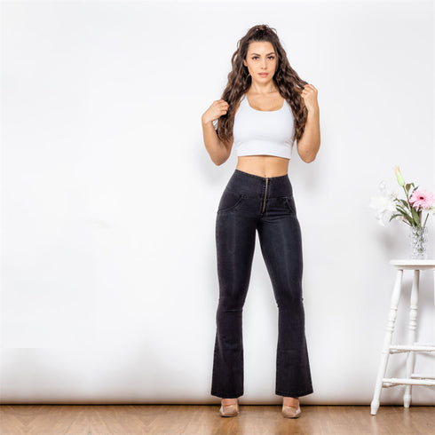 High Waist Black Flared Skinny Women's Stretch Jeans - ROUTINE FASHION