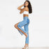 Shascullfites Women Split Straight Jeans Women Club Dancing Pants Light Blue Denim Pants Slim Fit Zipper Jeans - ROUTINE FASHION