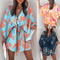 Women's V-Neck Tie Printed Beach Dress - ROUTINE FASHION