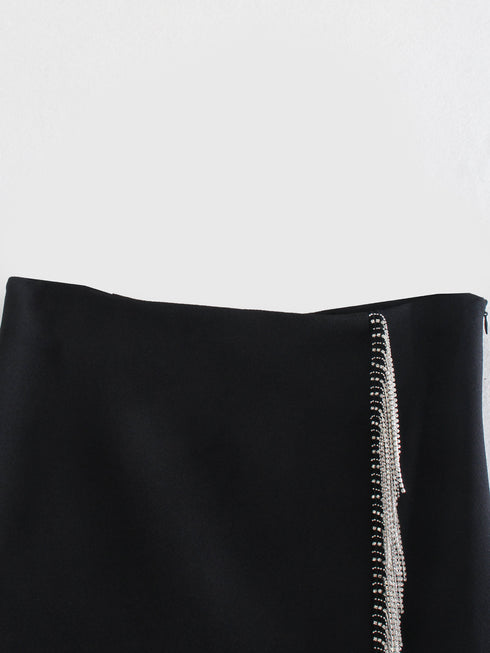 Early Spring New Artificial Gemstone Fringed Mini Skirt, Hip Skirt - ROUTINE FASHION