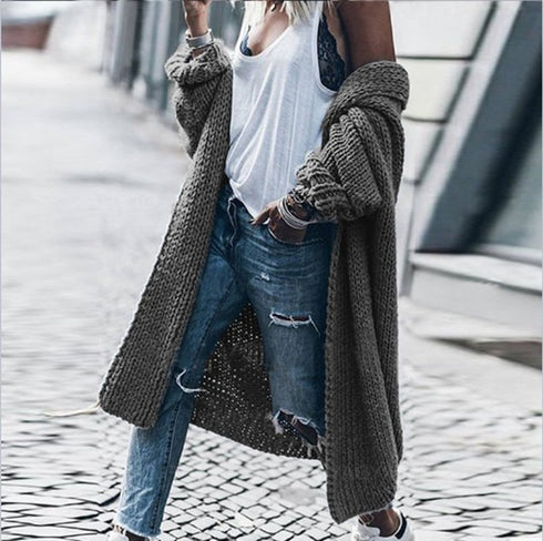 Women's Breasted Solid Color Lapel Knitted Gray Cardigan Sweater Women - ROUTINE FASHION