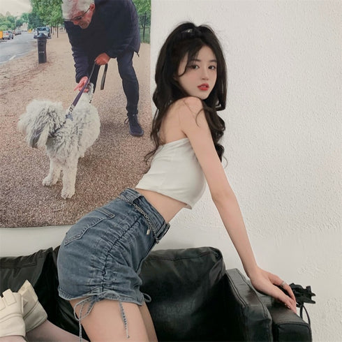 A-line Skirt High Waist Bag Hip Drawstring Denim Skirt - ROUTINE FASHION