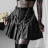 Dark Punk Chain Pleated Pu Leather Skirt - ROUTINE FASHION