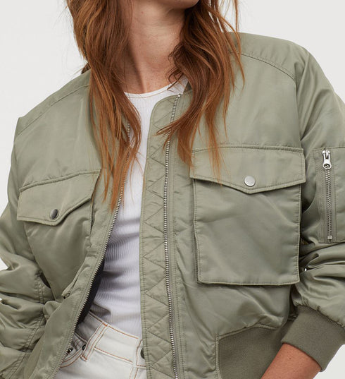 Loose Casual Long Sleeve Bomber Jacket Zip - ROUTINE FASHION