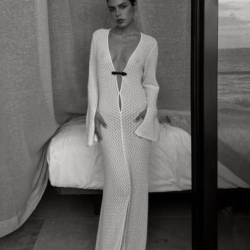 Cutout Slit Maxi Skirt Beach Blouse - ROUTINE FASHION