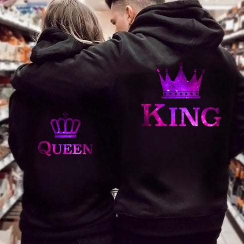 Women Hoodies King Queen Printed Sweatshirt Lovers - ROUTINE FASHION