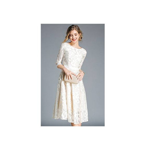Women's Clothing 2020 New Half Sleeve Women's Slim-fit Mid-length Lace Embroidered Large Swing Dress - ROUTINE FASHION