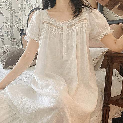 Women's Short-sleeved Thin Pajamas White Sweet Cotton - ROUTINE FASHION