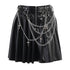 Dark Punk Chain Pleated Pu Leather Skirt - ROUTINE FASHION