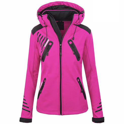 Women's Outdoor Mountaineering Soft Shell Jacket Windproof Plush - ROUTINE FASHION