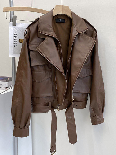 Fashionable Short Motorcycle Leather Coat Women - ROUTINE FASHION