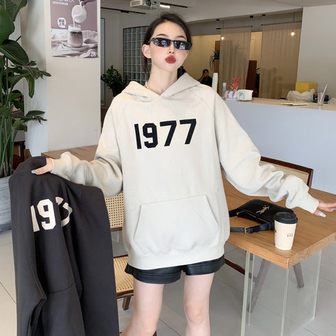 Digital Flocking Logo Pullover Plus Fleece Couple Hoodie For Men And Women - ROUTINE FASHION