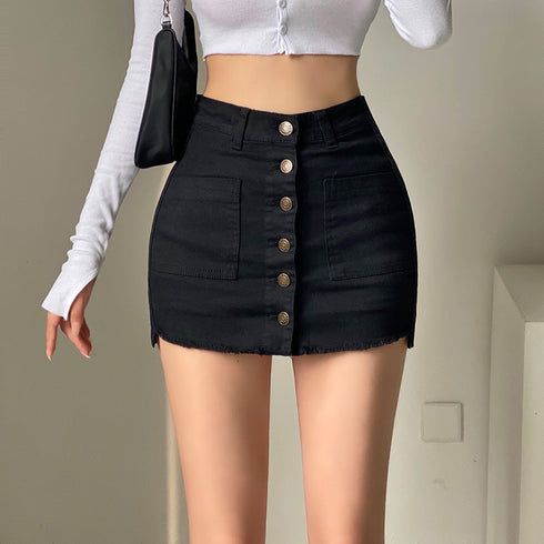 Fashionable Personality High Waist Slim Denim Skirt - ROUTINE FASHION