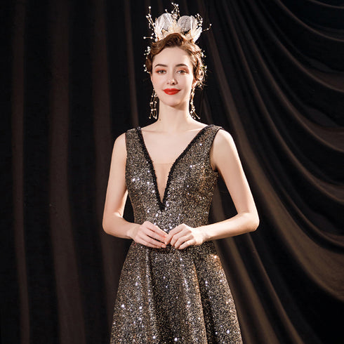 Women's Black Glitter Wedding Dress - ROUTINE FASHION