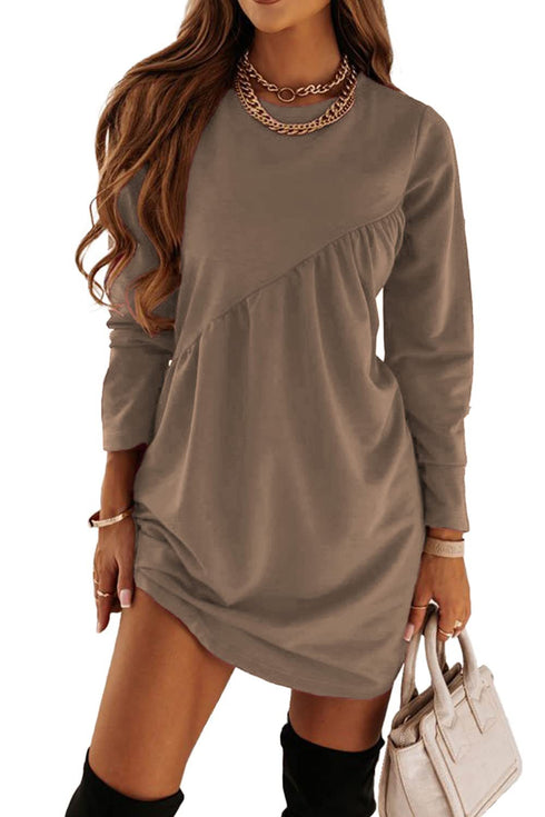 Women's Long Sleeve Mini Tunic Casual Round Neck Loose Dress - ROUTINE FASHION