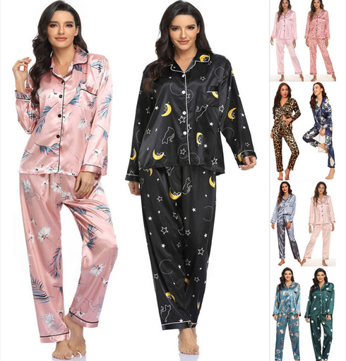 Women's Print Pajama Set Long Sleeve Tops And Pants Loungewear Sleepwear - ROUTINE FASHION