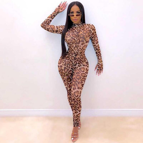 Leopard Print Jumpsuit Slim Fit Sexy Leggings Ladies Jumpsuit Women - ROUTINE FASHION