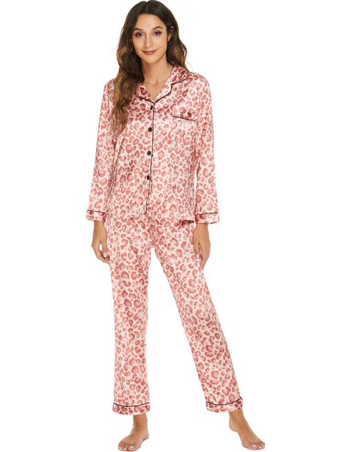 Women's Print Pajama Set Long Sleeve Tops And Pants Loungewear Sleepwear - ROUTINE FASHION