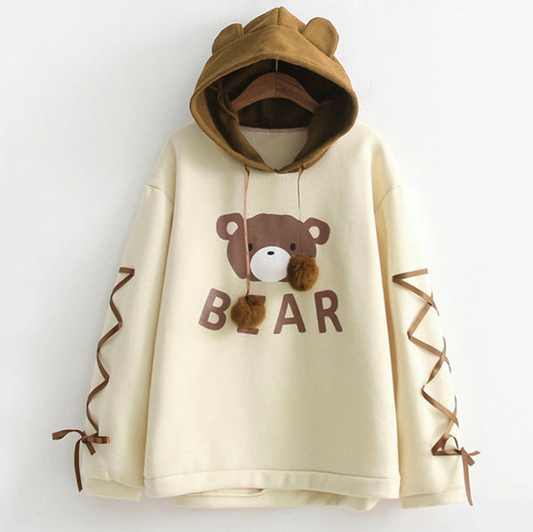 Women Kawaii A Bear Cap Hoodies Sweatshirt Harajuku Tops - ROUTINE FASHION