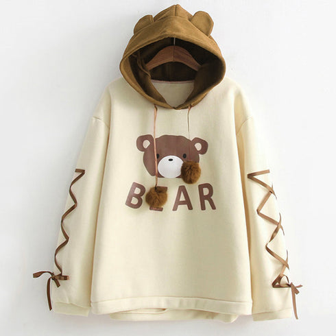 Women Kawaii A Bear Cap Hoodies Sweatshirt Harajuku Tops - ROUTINE FASHION