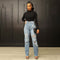 Women's Washed High Waist Straight Ripped Jeans - ROUTINE FASHION