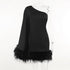 One Shoulder Fur Hem Cape Dress - ROUTINE FASHION