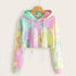 Hoodies Women Rainbow Tie Dye Print Women's Sweatshirt Autumn Cropped Hoodie Harajuku Streetwear Crop Top Hoodie Moletom - ROUTINE FASHION