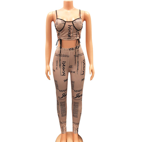 Two-Piece Sexy Sling Print Women Trousers - ROUTINE FASHION