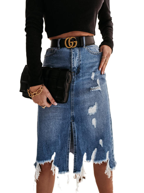 Casual Temperament Women's Collage Denim Skirt - ROUTINE FASHION