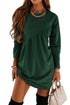 Women's Long Sleeve Mini Tunic Casual Round Neck Loose Dress - ROUTINE FASHION