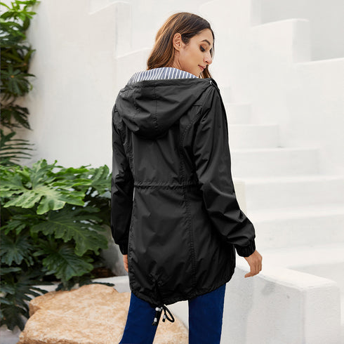 Fashion Long Raincoat Women's Hooded Jacket Outdoor Hiking One-piece Rain Poncho - ROUTINE FASHION