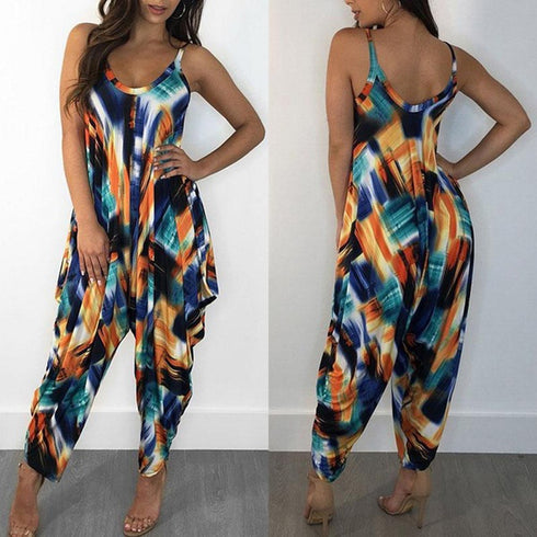 Printed Loose Suspenders Women Jumpsuit - ROUTINE FASHION