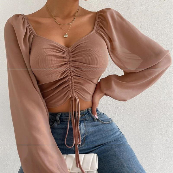 Women V-neck Mesh Sexy Top - ROUTINE FASHION