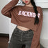 Harajuku Letter Printed Brown Cropped Sweatshirt Women Tops - ROUTINE FASHION