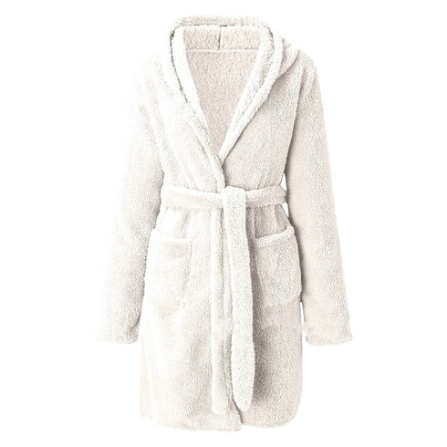 Solid Colour Hooded Home Warm Bathrobe For Women - ROUTINE FASHION