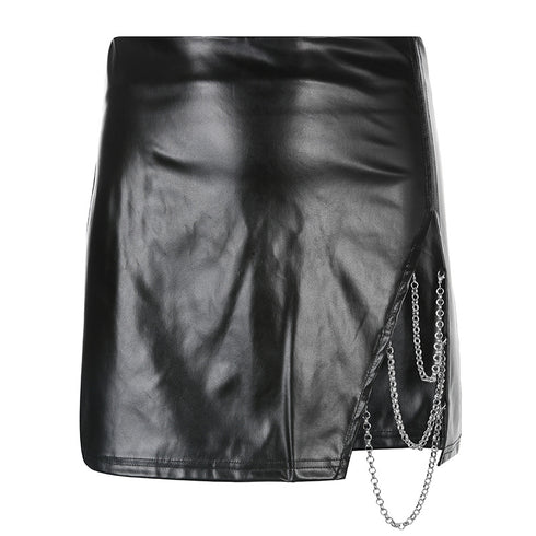 Summer Spice Fashion Chain Split Leather Skirt - ROUTINE FASHION