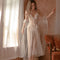 Women Chemise White Polyester Lace Sheer Stretch Chemise Overcoat Panty 3-Piece Set Sexy Lingerie Outfit - ROUTINE FASHION