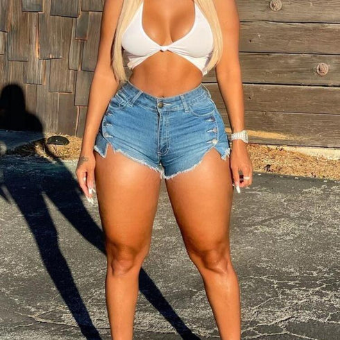 Ins Net Red Sexy Elastic Denim Shorts Women - ROUTINE FASHION