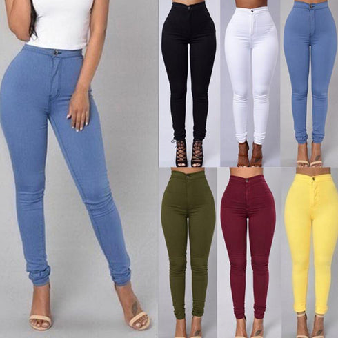 Casual Pants For Women High Waist Stretch Slim Trouser Skinny Candy Color Jeans - ROUTINE FASHION