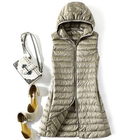Hooded Down Vest Women's Sports Lightweight Mid-length Waistcoat Down Jacket - ROUTINE FASHION