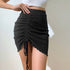 Drawstring Pleated Skirt Split A-line Hip Skirt - ROUTINE FASHION