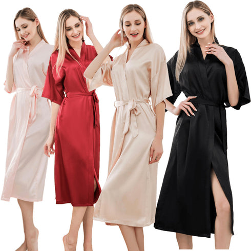 Satin Kimono Robes For Women Bride Long Robe Sleepwear - ROUTINE FASHION
