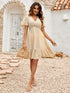 V Neck Solid Color Ruffle Sleeve Dress - ROUTINE FASHION