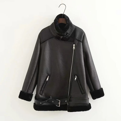 Jacket Tops Women's Trendy Belt PU Leather Jacket - ROUTINE FASHION