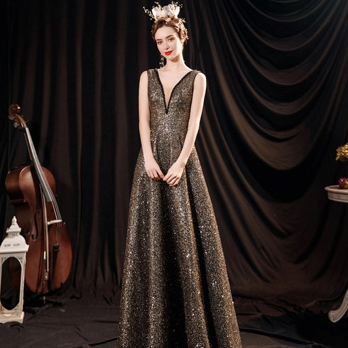 Women's Black Glitter Wedding Dress - ROUTINE FASHION