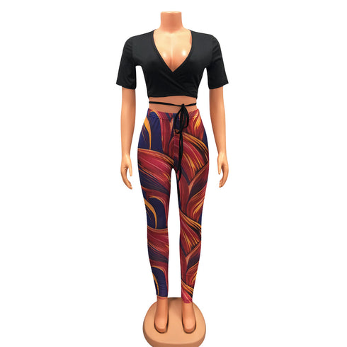 Sexy Mesh Printed Trousers Women Two-Piece Suit - ROUTINE FASHION