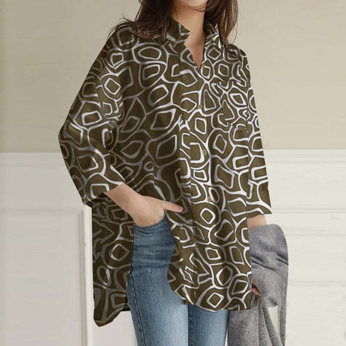 Cropped Sleeve Tunic Top Casual Loose Lapel - ROUTINE FASHION