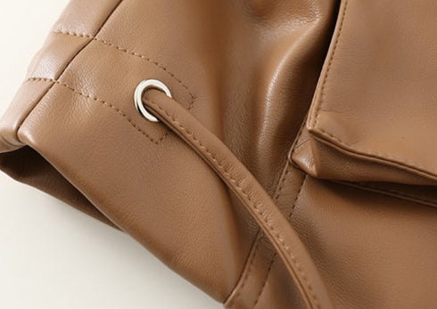 Women's Tooling Style Leather Jacket Jacket With Stand-up Collar - ROUTINE FASHION