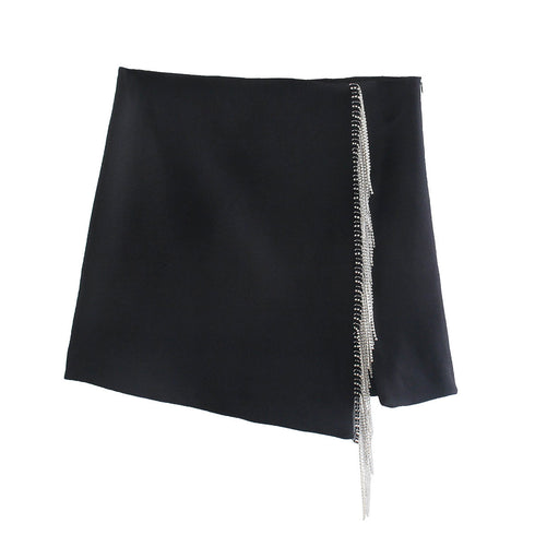 Early Spring New Artificial Gemstone Fringed Mini Skirt, Hip Skirt - ROUTINE FASHION